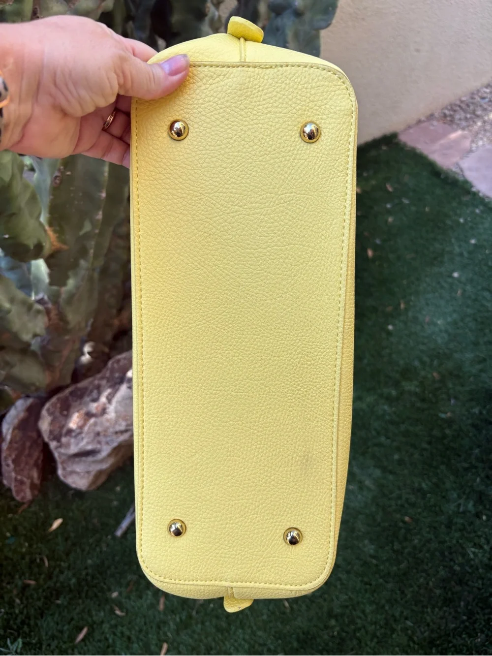 Yellow Tote Handbag with Beige Handles